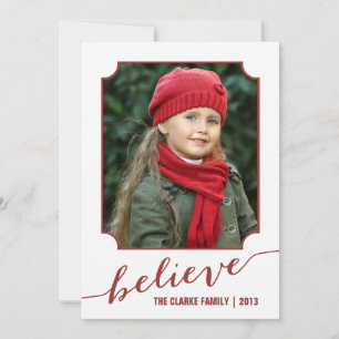 Believe Red   Photo Holiday Card