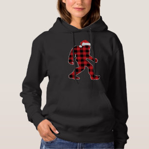 Believe Red Plaid Bigfoot Christmas Sasquatch Sant Hoodie
