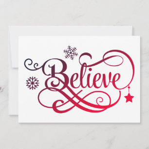 Believe Red Snowflake Star Christmas Card