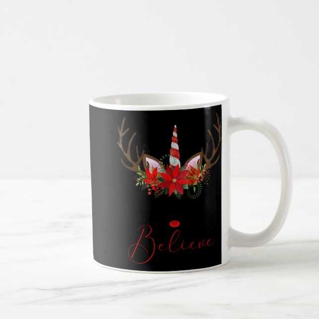 Believe Red White Insettia Reindeer Unicorn T Shir Coffee Mug (Right)