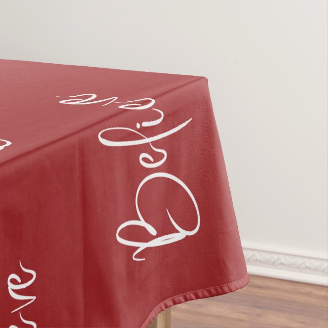 Believe Red White Modern Holiday Christmas  Tablecloth (In Situ)