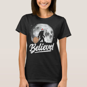 Believe! Santa Bigfoot Christmas Snow & Moon Night T-Shirt