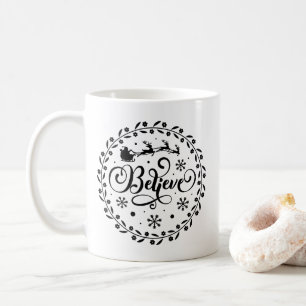 "Believe" Santa Claus Flying Sleigh Christmas Coffee Mug