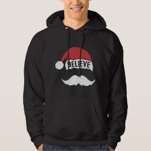 Believe Santa Hat Cap White Moustache Family Chris Hoodie