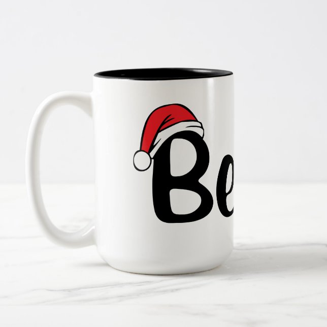Believe, Santa hat coffee mug. Two-Tone Coffee Mug (Left)