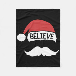 Believe Santa Hat Mustache Funny Family Christmas  Fleece Blanket