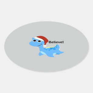 Believe! Santa Nessie Oval Sticker