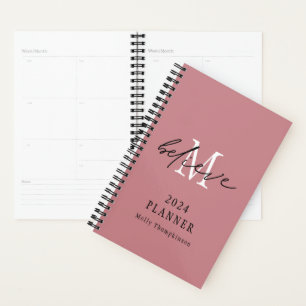 Believe Script 2024 Name Monogram Initial Pink Planner