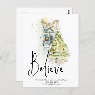 Believe Script Child Window Christmas Eve Magic Postcard
