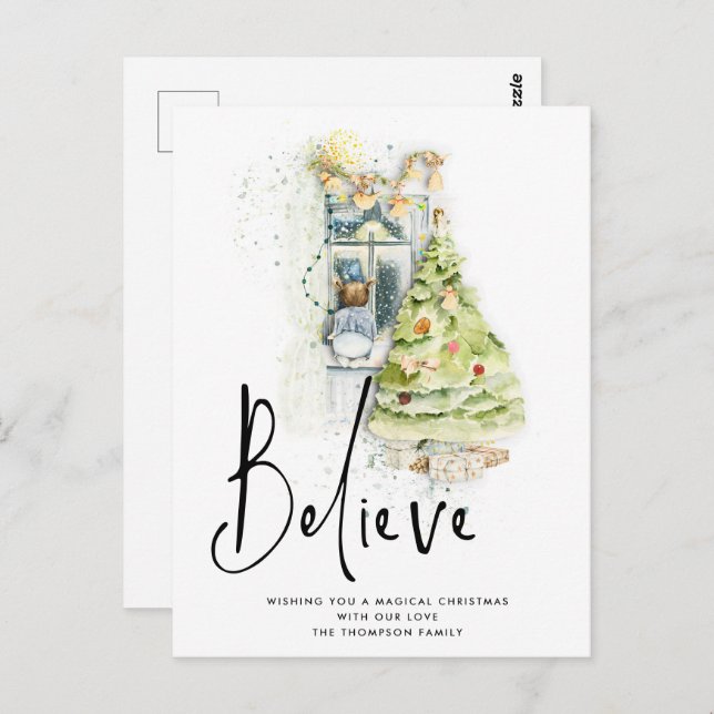 Believe Script Child Window Christmas Eve Magic Postcard (Front/Back)