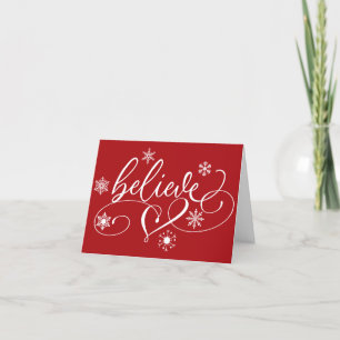 Believe Script   Christmas Snowflake Flourish Holiday Card