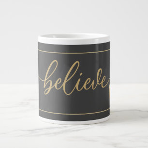 BELIEVE script, Santa JINGLE BELL, Christmas Large Coffee Mug