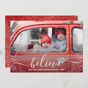 BELIEVE Script Snowflake Photo Holiday Card
