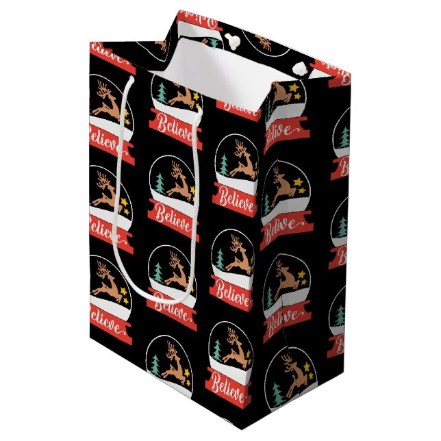 Believe Snowglobe Medium Gift Bag (Front Angled)