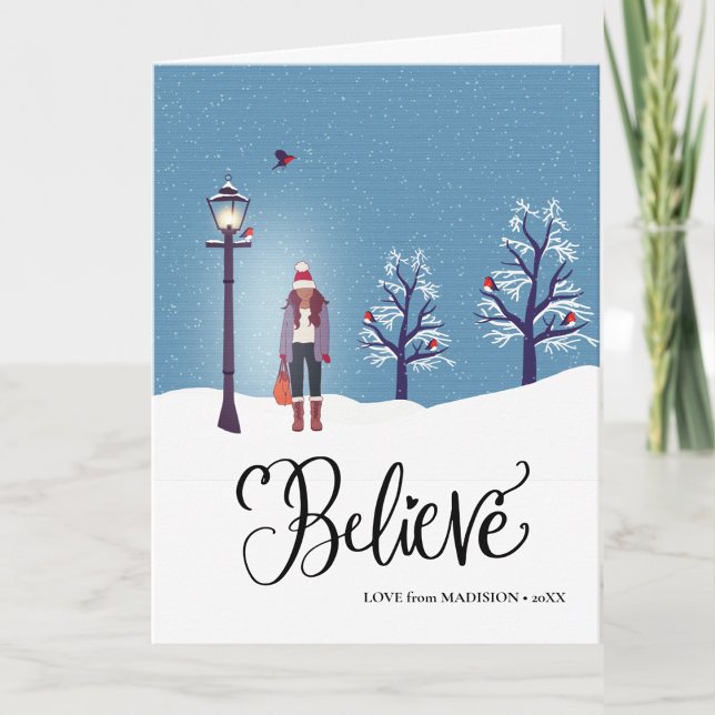 BELIEVE | Snowy Scenery With Winter Cardinal Bird Holiday Card (Creator Uploaded)