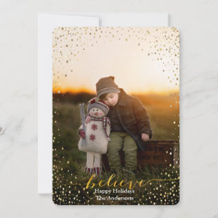 Believe Sparkling Faux Foil Script   Holiday Card