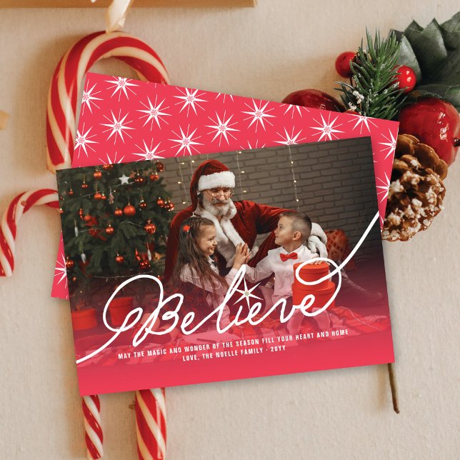 Believe Star Calligraphy Religious Christmas Photo Holiday Card (Creator Uploaded)