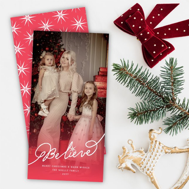 Believe Star Calligraphy Religious Christmas Photo Holiday Card (Creator Uploaded)