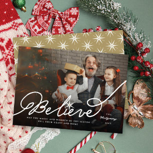 Believe Star Calligraphy Religious Christmas Photo Holiday Card