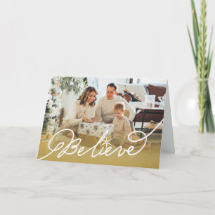Believe Star Calligraphy Religious Christmas Photo Holiday Card