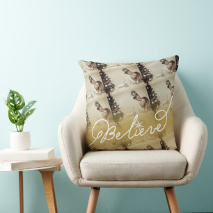 Believe Star Gold Ombre Christmas Photo Collage Cushion
