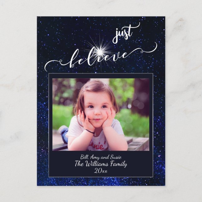Believe Starry Night Sky Photo and Calligraphy Postcard (Front)