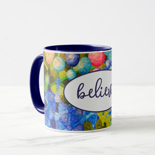 Believe Text and Quilt Design Mug (Front Left)
