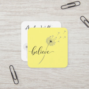 Believe Text with Dandelion Seeds Square Business Card