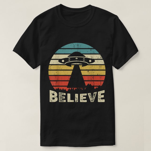 Believe UFO Alien Retro Vintage Tee (Design Front)