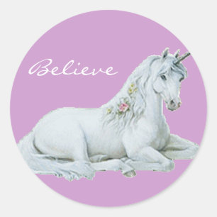 Believe Unicorn Round Stickers 