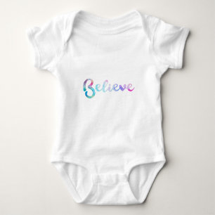 Believe Watercolor Typography Art Baby Bodysuit