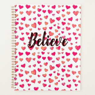 Believe Watercolor Typography Hearts Art Planner