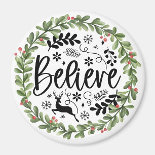 Believe Watercolor Wreath Magnet