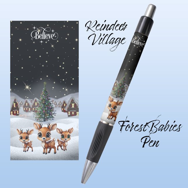 Believe Winter Wonderland Reindeer Keepsake 🦌🎄 (Cute Xmas Reindeer, Believe, Christmas Tree, Snowy Winter Lover Scene ForestBabies Pen Gift 🦌❄️🎄🎁)