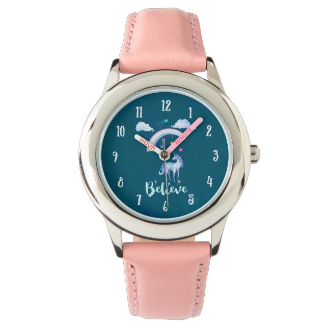 Believe with a Unicorn Under a Rainbow Watch (Front)