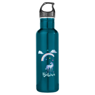 Believe with a Watercolor Unicorn Under a Rainbow 710 Ml Water Bottle