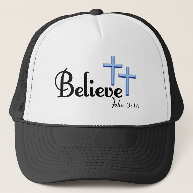 Believe With Blue Crosses Hat/Cap Trucker Hat (Front)