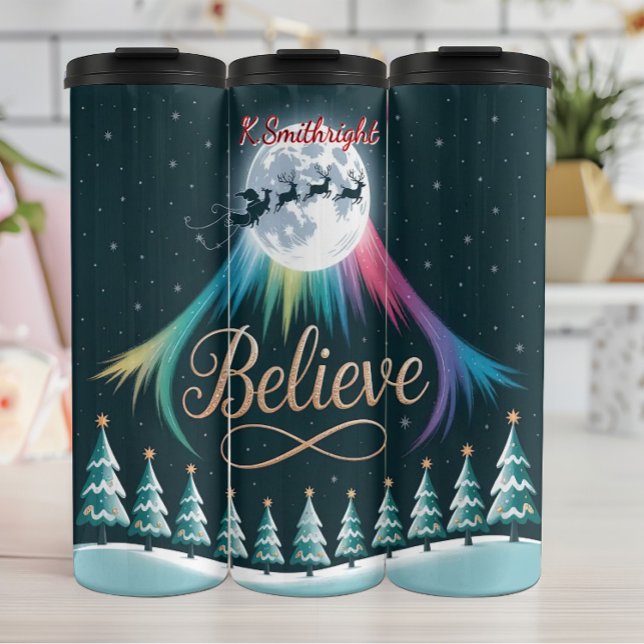 Believe with Santa and Pine Trees Thermal Tumbler (Creator Uploaded)