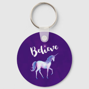 Believe with Unicorn In Pastel Watercolors Key Ring