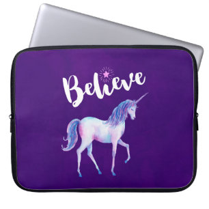 Believe with Unicorn In Pastel Watercolors Laptop Sleeve