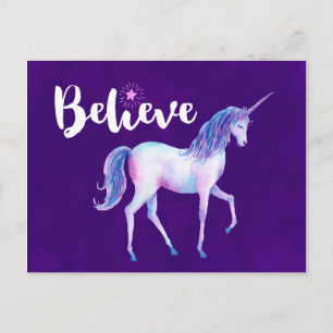 Believe with Unicorn In Pastel Watercolors Postcard