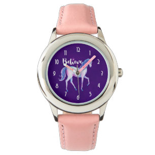 Believe with Unicorn In Pastel Watercolors Watch
