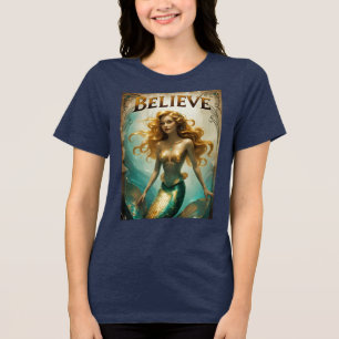 Believe Women's Mermaid Art Tee - Ocean Magic Gift