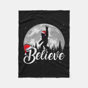 Believe Xmas Santa Bigfoot Sasquatch In Moon Light Fleece Blanket