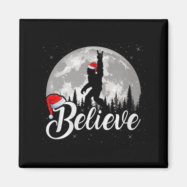 Believe Xmas Santa Bigfoot Sasquatch In Moon Light Magnet (Front)