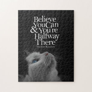 Believe You Can Beautiful Cat Motivational Quote Jigsaw Puzzle