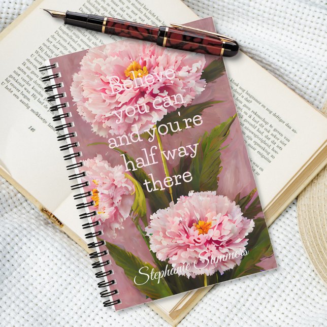 Believe You Can Pink Carnation Floral Inspiration Notebook (Creator Uploaded)