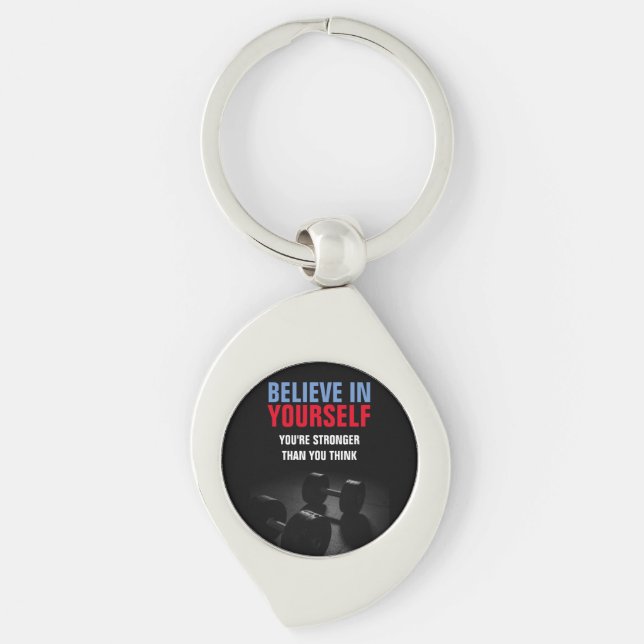 Believe Yourself Bodybuilding Fitness Motivational Key Ring (Front)