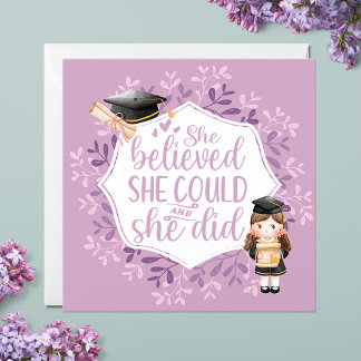 Believed She Could Graduation Flat Card Purple