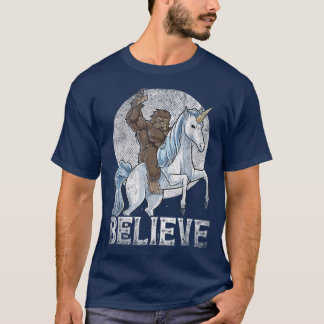 Believer Bigfoot Riding Unicorn T-Shirt